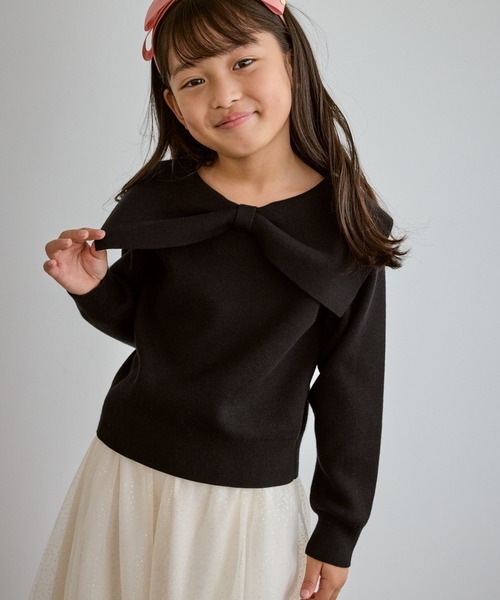 ROPE' PICNIC(ロペピクニック)の「【KIDS/キッズ】前後2WAYマシュマロニットリボンカラートップス/リンクコーデ(ニット/セーター・キッズ・ブラック/ピンク系その他2/キナリ・130/150/140)」の5枚目の写真