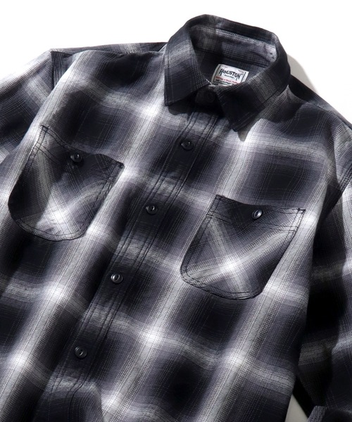 HOUSTON(ヒューストン)の「【HOUSTON/ヒューストン】VINTAGE OMBRE CHECK VIYELLA SHIRT / ビンテージオンブレーチェックビエラシャツ(シャツ/ブラウス・メンズ・グレー系/ブラック系/カーキ系・L/M/XL)」の6枚目の写真