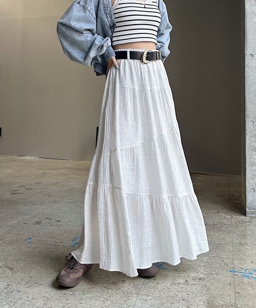 PAGEBOY（ページボーイ）の「クリンクルティアードスカート（スカート・レディース・ブラック/オフホワイト・FREE）」の8枚目の写真