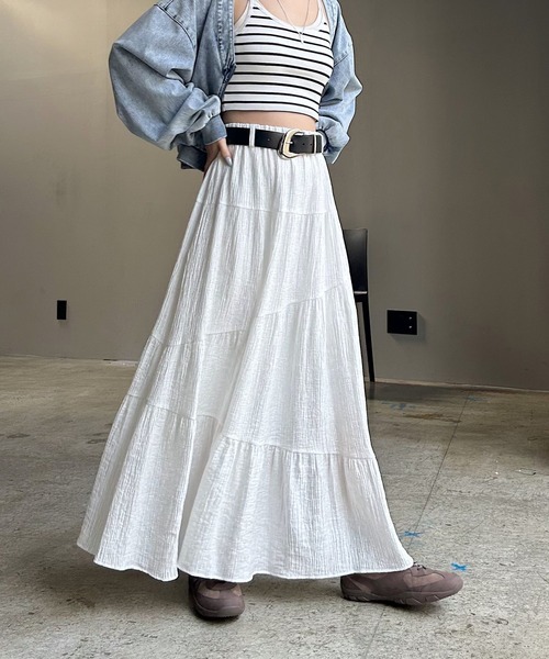 PAGEBOY（ページボーイ）の「クリンクルティアードスカート（スカート・レディース・ブラック/オフホワイト・FREE）」の9枚目の写真