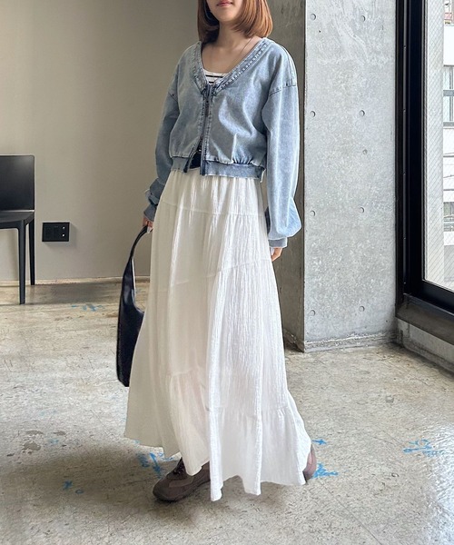 PAGEBOY（ページボーイ）の「クリンクルティアードスカート（スカート・レディース・ブラック/オフホワイト・FREE）」の4枚目の写真