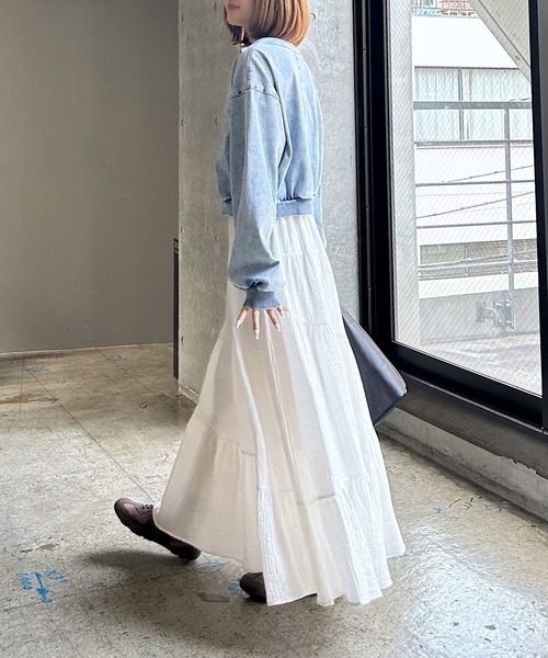 PAGEBOY（ページボーイ）の「クリンクルティアードスカート（スカート・レディース・ブラック/オフホワイト・FREE）」の5枚目の写真