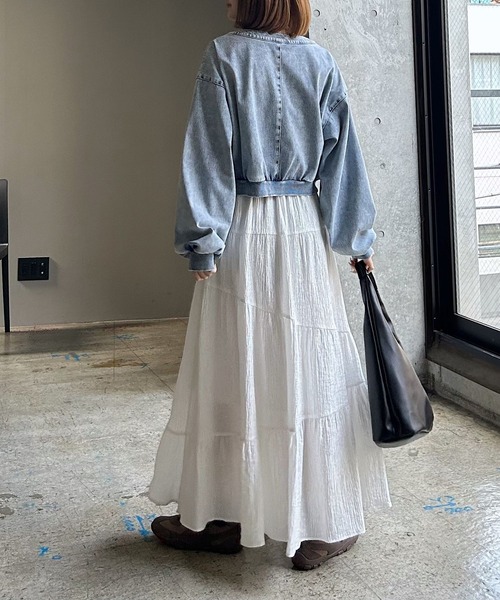 PAGEBOY（ページボーイ）の「クリンクルティアードスカート（スカート・レディース・ブラック/オフホワイト・FREE）」の6枚目の写真