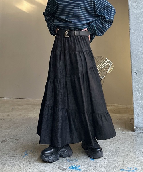 PAGEBOY（ページボーイ）の「クリンクルティアードスカート（スカート・レディース・ブラック/オフホワイト・FREE）」の12枚目の写真