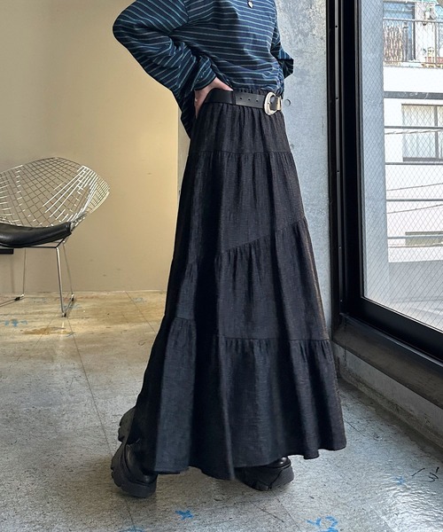 PAGEBOY（ページボーイ）の「クリンクルティアードスカート（スカート・レディース・ブラック/オフホワイト・FREE）」の13枚目の写真