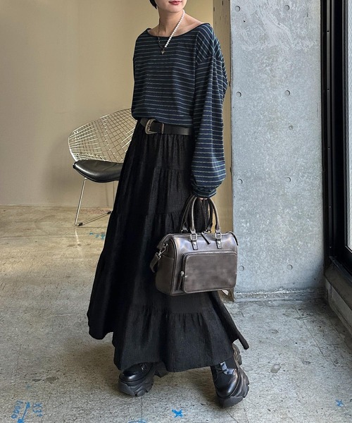 PAGEBOY（ページボーイ）の「クリンクルティアードスカート（スカート・レディース・ブラック/オフホワイト・FREE）」の11枚目の写真