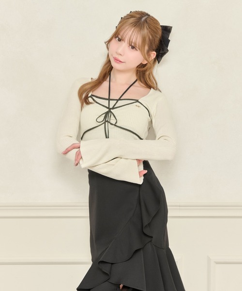 apres jour（アプレジュール）の「フロントリボンデザインニット（ニット/セーター・レディース・グレイッシュベージュ/ブラック/アイボリー・X-LARGE/フリー）」の5枚目の写真