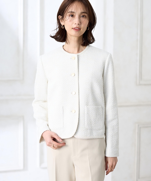 セレモニー対応】ツイードノーカラージャケット【大きいサイズあり