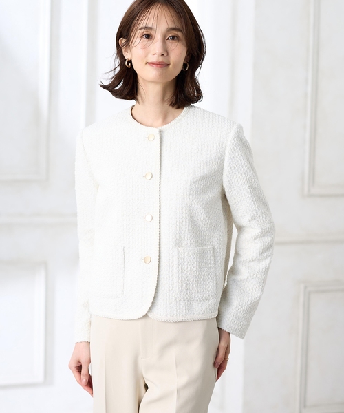 セレモニー対応】ツイードノーカラージャケット【大きいサイズあり