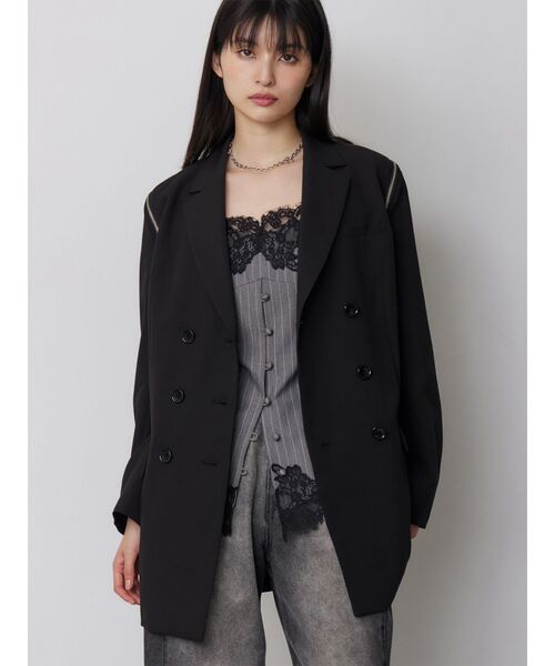 MURUA（ムルーア）の「ジャケットライクZIPミニワンピース（テーラードジャケット・レディース・ブラック/グレー・1/2）」の2枚目の写真