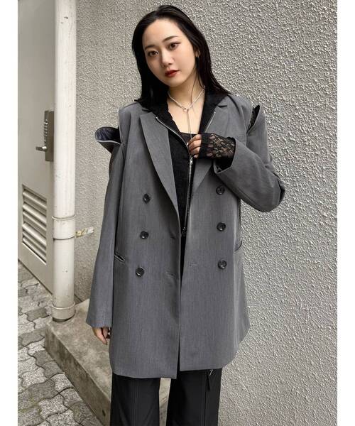 MURUA（ムルーア）の「ジャケットライクZIPミニワンピース（テーラードジャケット・レディース・ブラック/グレー・1/2）」の8枚目の写真