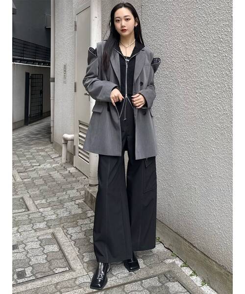 MURUA（ムルーア）の「ジャケットライクZIPミニワンピース（テーラードジャケット・レディース・ブラック/グレー・1/2）」の5枚目の写真