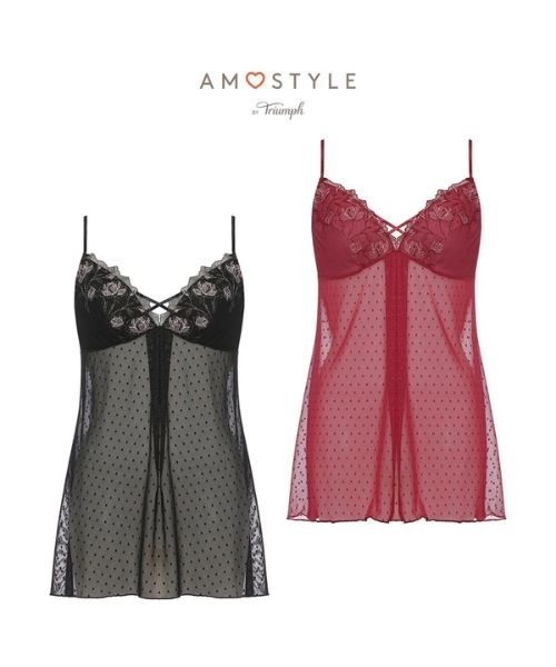 AMOSTYLE BY Triumph(アモスタイルバイトリンプ)の「ロングキャミソール プレイフルローズ AMST1541 L.CAMI JX(その他アンダーウェア/インナー・レディース・ブラック/ワインレッド・L/M)」の3枚目の写真