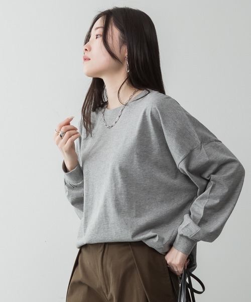 aity(アイティ)の「M-5L コットンゆったりロングスリーブカットソー 夏服(Tシャツ/カットソー・レディース・ブラック/オフホワイト/チャコールグレー/ミント/杢グレー・4L~5L/LL~3L/M~L)」の5枚目の写真