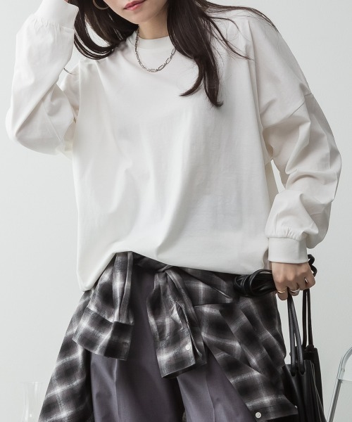 aity(アイティ)の「M-5L コットンゆったりロングスリーブカットソー 夏服(Tシャツ/カットソー・レディース・ブラック/オフホワイト/チャコールグレー/ミント/杢グレー・4L~5L/LL~3L/M~L)」の2枚目の写真