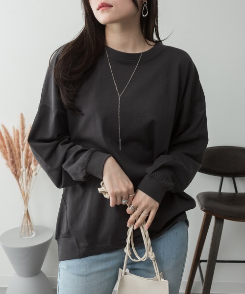 aity(アイティ)の「M-5L コットンゆったりロングスリーブカットソー 夏服(Tシャツ/カットソー・レディース・ブラック/オフホワイト/チャコールグレー/ミント/杢グレー・4L~5L/LL~3L/M~L)」の4枚目の写真