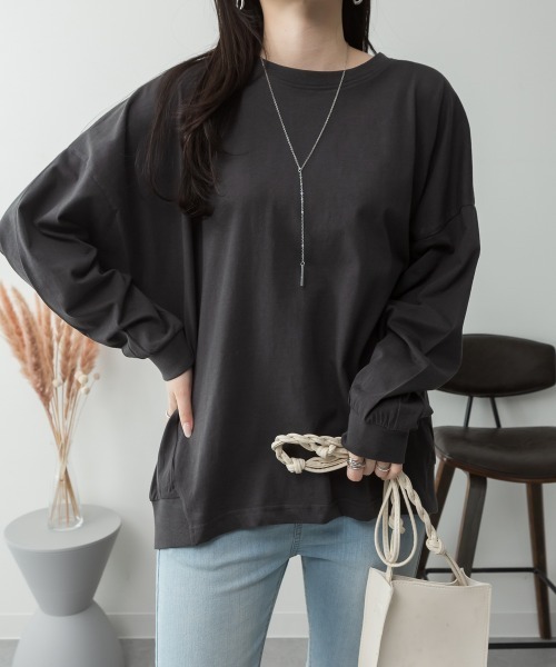 aity(アイティ)の「M-5L コットンゆったりロングスリーブカットソー 夏服(Tシャツ/カットソー・レディース・ブラック/オフホワイト/チャコールグレー/ミント/杢グレー・4L~5L/LL~3L/M~L)」の20枚目の写真