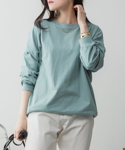 aity(アイティ)の「M-5L コットンゆったりロングスリーブカットソー 夏服(Tシャツ/カットソー・レディース・ブラック/オフホワイト/チャコールグレー/ミント/杢グレー・4L~5L/LL~3L/M~L)」の16枚目の写真