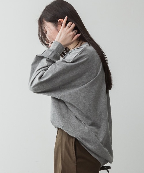 aity(アイティ)の「M-5L コットンゆったりロングスリーブカットソー 夏服(Tシャツ/カットソー・レディース・ブラック/オフホワイト/チャコールグレー/ミント/杢グレー・4L~5L/LL~3L/M~L)」の9枚目の写真