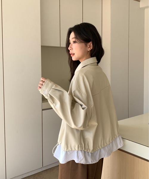 ROOPTOKYO(ループトウキョウ)の「シャツドッキング風フェイクレザーブルゾン 冬服(ブルゾン・レディース・アイボリー/ブラック・FREE)」の14枚目の写真