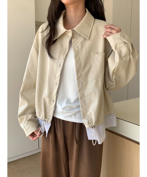 ROOPTOKYO(ループトウキョウ)の「シャツドッキング風フェイクレザーブルゾン 冬服(ブルゾン・レディース・アイボリー/ブラック・FREE)」の18枚目の写真