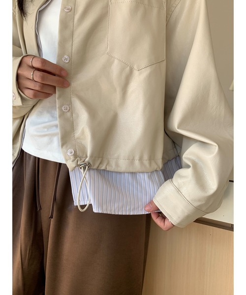 ROOPTOKYO(ループトウキョウ)の「シャツドッキング風フェイクレザーブルゾン 冬服(ブルゾン・レディース・アイボリー/ブラック・FREE)」の21枚目の写真