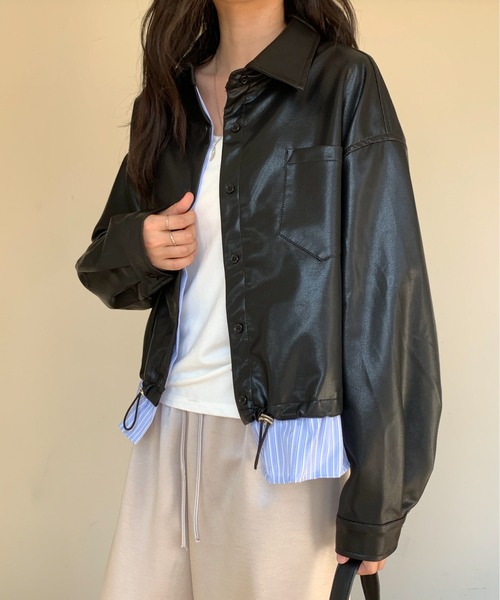 ROOPTOKYO(ループトウキョウ)の「シャツドッキング風フェイクレザーブルゾン 冬服(ブルゾン・レディース・アイボリー/ブラック・FREE)」の6枚目の写真