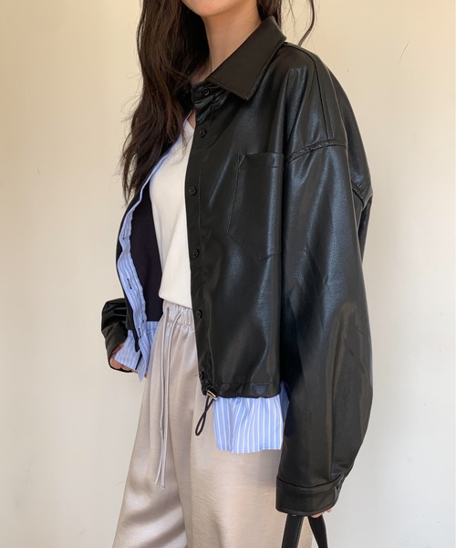 ROOPTOKYO(ループトウキョウ)の「シャツドッキング風フェイクレザーブルゾン 冬服(ブルゾン・レディース・アイボリー/ブラック・FREE)」の8枚目の写真