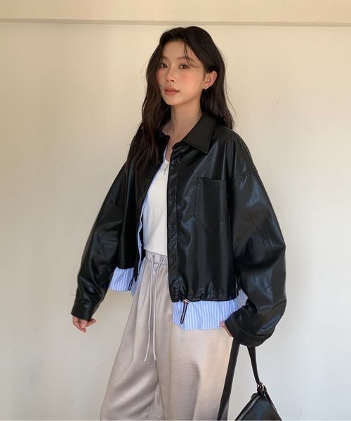ROOPTOKYO(ループトウキョウ)の「シャツドッキング風フェイクレザーブルゾン 冬服(ブルゾン・レディース・アイボリー/ブラック・FREE)」の22枚目の写真