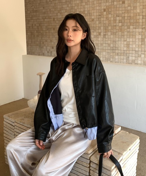 ROOPTOKYO(ループトウキョウ)の「シャツドッキング風フェイクレザーブルゾン 冬服(ブルゾン・レディース・アイボリー/ブラック・FREE)」の17枚目の写真