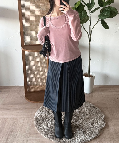 MUHET（ミュエータ）の「pinstripe tuck skirt / ピンストライプタックスカート（スカート・レディース・グレー/ネイビー・LARGE/MEDIUM）」の10枚目の写真