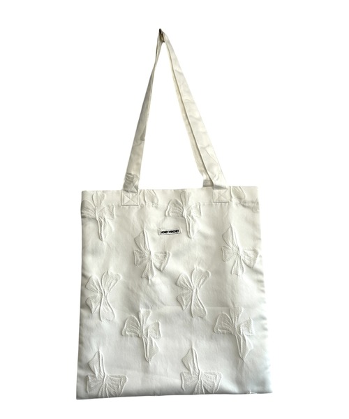HONEY MI HONEY（ハニーミーハニー）の「ribbon jacquard tote bag（トートバッグ・レディース・チャコールグレー/オフホワイト/ブラック・FREE）」の2枚目の写真