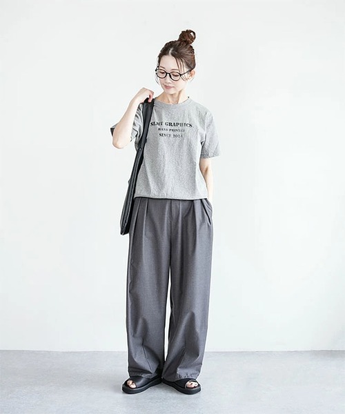 SOLAMONAT(ソラモナ)の「パフ天竺 裾リブベーシックプリントT ステンシルSLM(Tシャツ/カットソー・レディース・ブラック/ホワイト/杢グレー・FREE)」の9枚目の写真