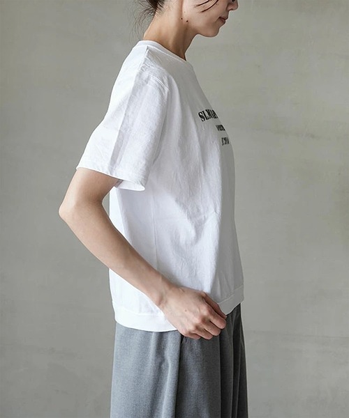 SOLAMONAT(ソラモナ)の「パフ天竺 裾リブベーシックプリントT ステンシルSLM(Tシャツ/カットソー・レディース・ブラック/ホワイト/杢グレー・FREE)」の12枚目の写真