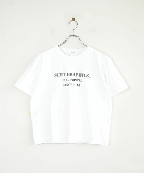 SOLAMONAT(ソラモナ)の「パフ天竺 裾リブベーシックプリントT ステンシルSLM(Tシャツ/カットソー・レディース・ブラック/ホワイト/杢グレー・FREE)」の6枚目の写真