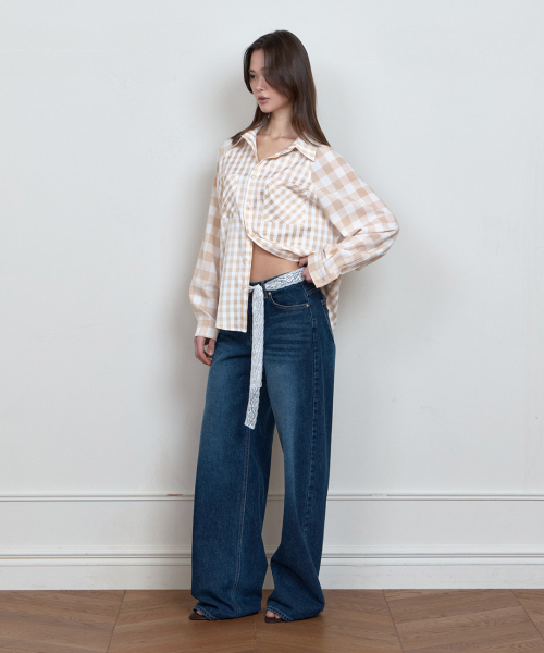 CURETTY(キュリティ)の「C COLOR BLOCK CHECK OVERSIZED SHIRT_BEIGE(シャツ/ブラウス・レディース・Beige・SMALL)」の5枚目の写真
