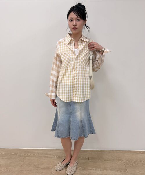CURETTY(キュリティ)の「C COLOR BLOCK CHECK OVERSIZED SHIRT_BEIGE(シャツ/ブラウス・レディース・Beige・SMALL)」の3枚目の写真
