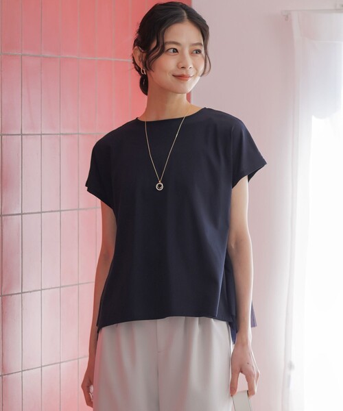 組曲 L(クミキョク オオキイサイズ)の「GIZAコットンチュールコンビ カットソー(Tシャツ/カットソー・レディース・ネイビー系2/アイボリー系/ネイビー系・5/7/6)」の6枚目の写真