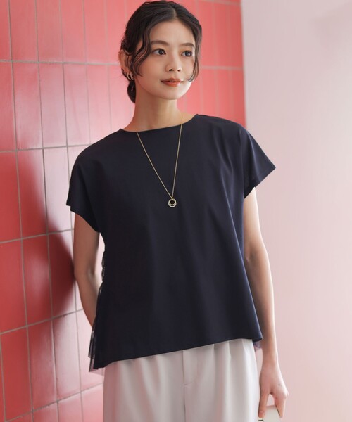 組曲 L(クミキョク オオキイサイズ)の「GIZAコットンチュールコンビ カットソー(Tシャツ/カットソー・レディース・ネイビー系2/アイボリー系/ネイビー系・5/7/6)」の7枚目の写真