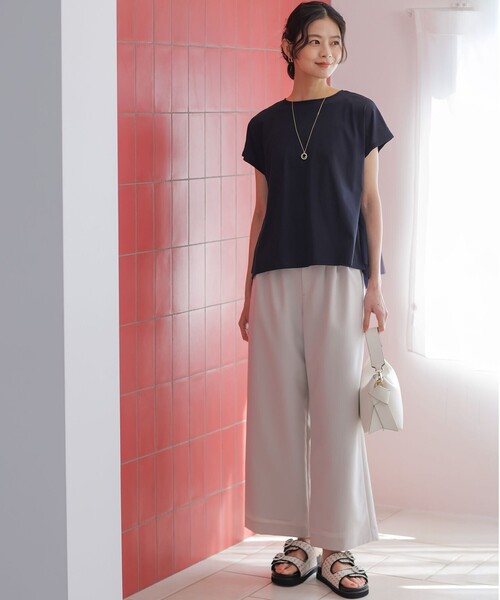 組曲 L(クミキョク オオキイサイズ)の「GIZAコットンチュールコンビ カットソー(Tシャツ/カットソー・レディース・ネイビー系2/アイボリー系/ネイビー系・5/7/6)」の10枚目の写真