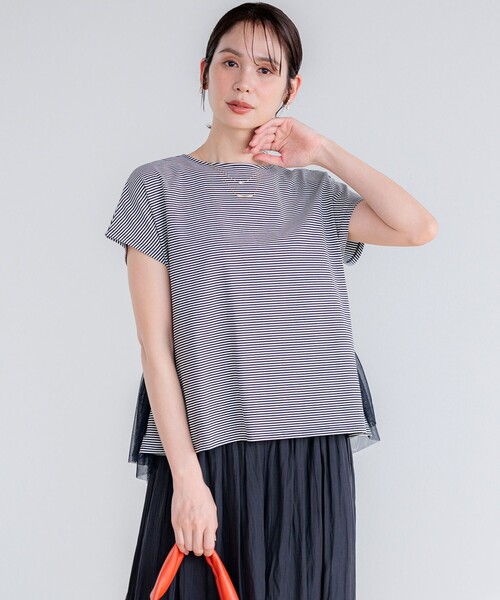 組曲 L(クミキョク オオキイサイズ)の「GIZAコットンチュールコンビ カットソー(Tシャツ/カットソー・レディース・ネイビー系2/アイボリー系/ネイビー系・5/7/6)」の18枚目の写真