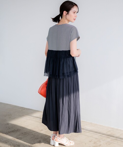 組曲 L(クミキョク オオキイサイズ)の「GIZAコットンチュールコンビ カットソー(Tシャツ/カットソー・レディース・ネイビー系2/アイボリー系/ネイビー系・5/7/6)」の20枚目の写真