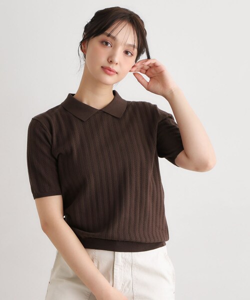 LAURA ASHLEY(ローラアシュレイ)の「【洗える/アイレット入り】衿付きプルオーバーニット(ニット/セーター・レディース・チョコ/オフホワイト/サックスブルー・38/40)」の3枚目の写真