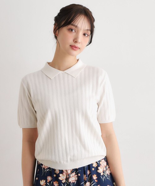 LAURA ASHLEY(ローラアシュレイ)の「【洗える/アイレット入り】衿付きプルオーバーニット(ニット/セーター・レディース・チョコ/オフホワイト/サックスブルー・38/40)」の2枚目の写真