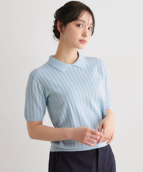LAURA ASHLEY(ローラアシュレイ)の「【洗える/アイレット入り】衿付きプルオーバーニット(ニット/セーター・レディース・チョコ/オフホワイト/サックスブルー・38/40)」の1枚目の写真