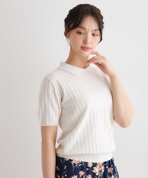 LAURA ASHLEY(ローラアシュレイ)の「【洗える/アイレット入り】衿付きプルオーバーニット(ニット/セーター・レディース・チョコ/オフホワイト/サックスブルー・38/40)」の4枚目の写真