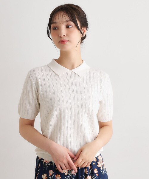 LAURA ASHLEY(ローラアシュレイ)の「【洗える/アイレット入り】衿付きプルオーバーニット(ニット/セーター・レディース・チョコ/オフホワイト/サックスブルー・38/40)」の5枚目の写真