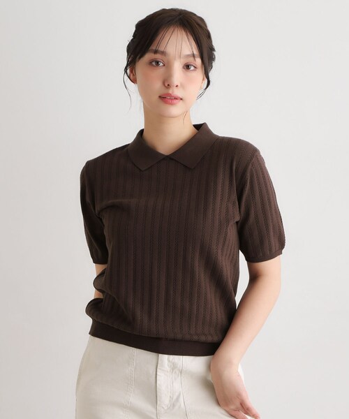 LAURA ASHLEY(ローラアシュレイ)の「【洗える/アイレット入り】衿付きプルオーバーニット(ニット/セーター・レディース・チョコ/オフホワイト/サックスブルー・38/40)」の8枚目の写真