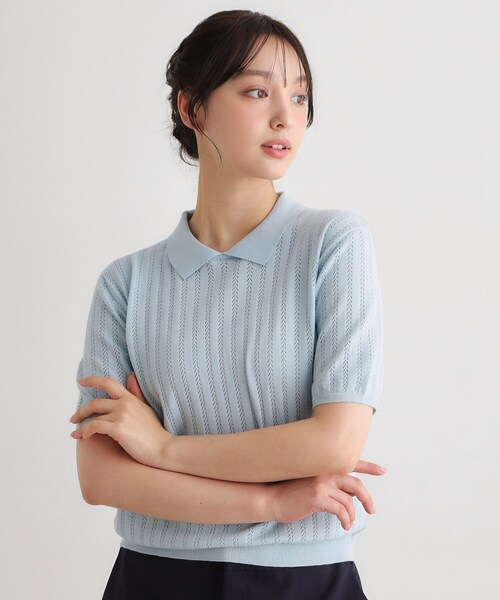 LAURA ASHLEY(ローラアシュレイ)の「【洗える/アイレット入り】衿付きプルオーバーニット(ニット/セーター・レディース・チョコ/オフホワイト/サックスブルー・38/40)」の12枚目の写真