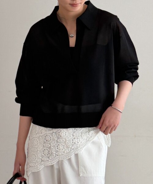 LOUNGEDRESS（ラウンジドレス）の「スキッパーポロニット（ニット/セーター・レディース・レッド/ベージュ/ブラック・FREE）」の2枚目の写真